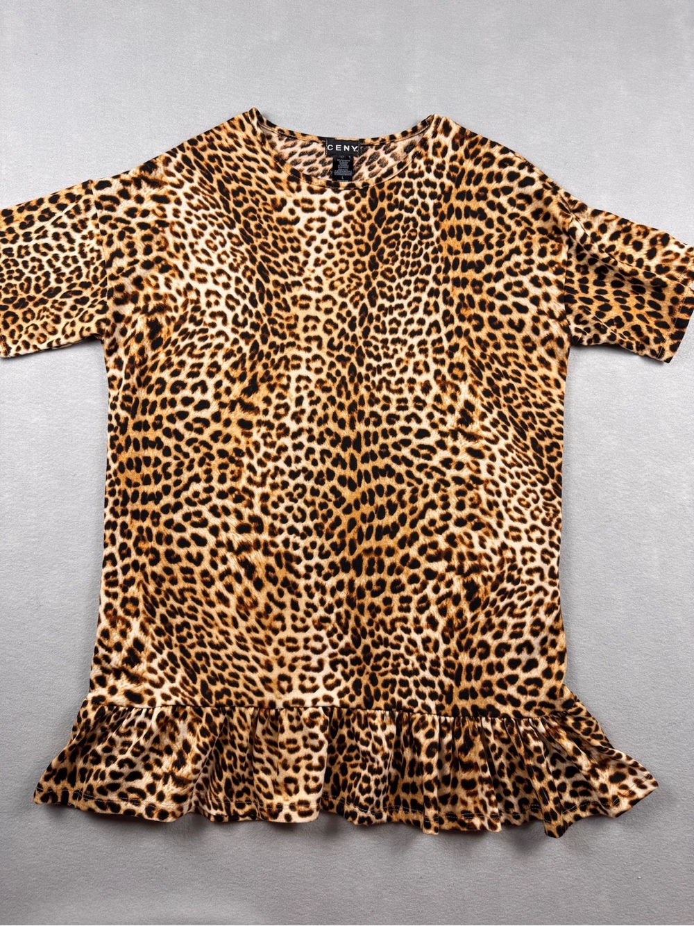 Ceny Leopard Print Mini Dress Tunic Ruffle Women's XLARGE Oversized Y2k Mob Wife